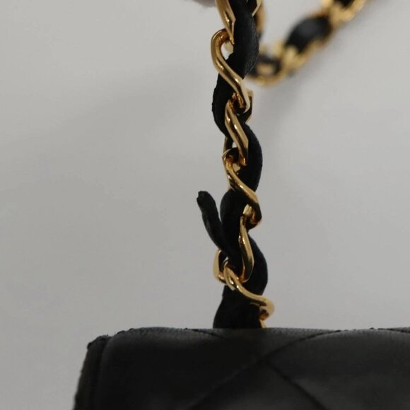 CHANEL Matelasse Chain Shoulder Bag Lamb Skin Black Gold CC Auth PP076 - Picture 15 of 16